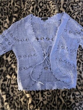 Open-Knit Lavender Tie-Front Women's Cardigan